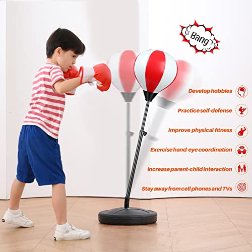 Punching Bag for Kids, Boxing Equipment Playset for Age 4,5,6,7,8,9,10, Height Adjustable Kids Punching Bag, Incl Boxing Gloves, Ideal Christmas and Birthday Gift for Boys and Girls by EPPO