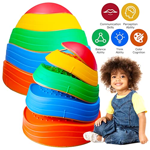 MEANHDAG 10 PCS Balance Stepping Stones for Kids, Obstacle Course Play Outdoor Backyard Activities Equipment Helps Build Children's Coordination and Confidence, Non-Slip Surface and Edging by MEANHDAG