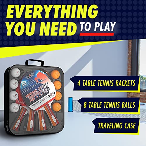 NIBIRU SPORT Ping Pong Paddles Set of 4 - Table Tennis Paddles, 8 Balls, Storage Case - Table Tennis Rackets & Game Accessories by NIBIRU4U LLC