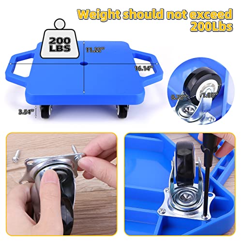 Sports Scooter Board with Handles Set of 4, Floor Scooter Board Sitting Scooter for Kids, Fun Scoot Board with Non-Marring Plastic Casters, Kids Indoor Outdoor Activities Play Equipment, 12 Inches by BOBOKA