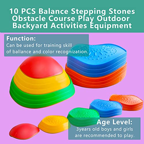 MEANHDAG 10 PCS Balance Stepping Stones for Kids, Obstacle Course Play Outdoor Backyard Activities Equipment Helps Build Children's Coordination and Confidence, Non-Slip Surface and Edging by MEANHDAG