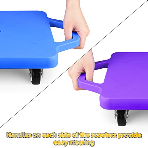 Sports Scooter Board with Handles Set of 4, Floor Scooter Board Sitting Scooter for Kids, Fun Scoot Board with Non-Marring Plastic Casters, Kids Indoor Outdoor Activities Play Equipment, 12 Inches by BOBOKA