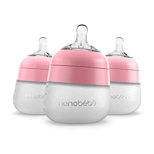 NanobÃ©bÃ© Flexy Silicone Baby Bottle, Anti-Colic, Natural Feel, Non-Collapsing Nipple, Non-Tip Stable Base, Easy to Clean 3-Pack, Pink, 5 oz from NANOBÃBÃ