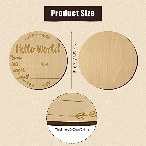 Baby Announcement Sign, 5.9 inch Hello World Newborn Sign Round Wooden Milestone Baby Nursery Name Birth Signs for Hospital and Pregnancy Announcements from LUTER