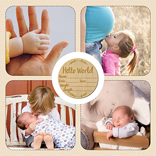 Baby Announcement Sign, 5.9 inch Hello World Newborn Sign Round Wooden Milestone Baby Nursery Name Birth Signs for Hospital and Pregnancy Announcements from LUTER