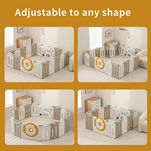 IFLETH Donut Baby Playpen Safety Sturdy Kids Play-Center-Yard, Donut Kids Activity Center for Indoor Outdoor Portable Baby Fence with Gate for Baby(14-Panels, White+Grey) by IFLETH