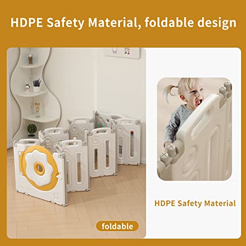 IFLETH Donut Baby Playpen Safety Sturdy Kids Play-Center-Yard, Donut Kids Activity Center for Indoor Outdoor Portable Baby Fence with Gate for Baby(14-Panels, White+Grey) by IFLETH