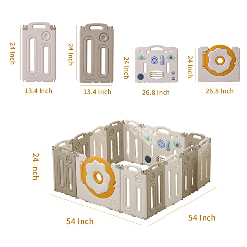 IFLETH Donut Baby Playpen Safety Sturdy Kids Play-Center-Yard, Donut Kids Activity Center for Indoor Outdoor Portable Baby Fence with Gate for Baby(14-Panels, White+Grey) by IFLETH