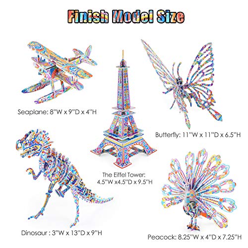 BEARUN 3D Coloring Puzzle Set, Arts and Crafts for Girls and Boys Age 6 7 8 9 10 11 12 Years Old, Fun Educational Painting Crafts Kit with Supplies for Kids, Birthday Toy Gift for Kids (5-Pack) from Bearun