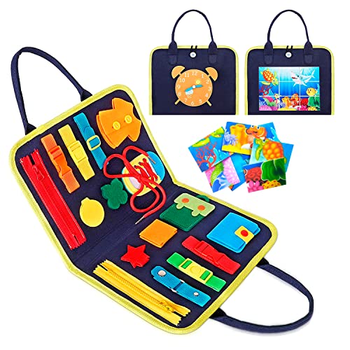 Busy Board Montessori Toys for Toddlers, Sensory Toys Gifts for 1 2 3 4 Year Old Boys & Girls, Preschool Toddler Activities Educational Travel Toy Learning Basic Dress Skills by GWAWA