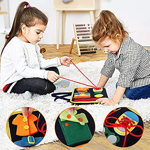 Busy Board Montessori Toys for Toddlers, Sensory Toys Gifts for 1 2 3 4 Year Old Boys & Girls, Preschool Toddler Activities Educational Travel Toy Learning Basic Dress Skills by GWAWA