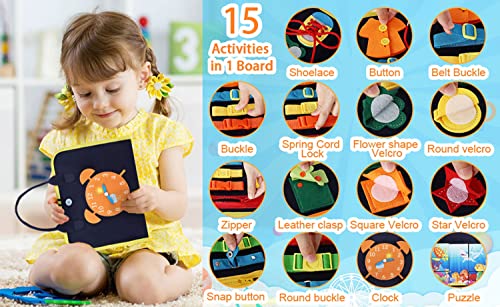 Busy Board Montessori Toys for Toddlers, Sensory Toys Gifts for 1 2 3 4 Year Old Boys & Girls, Preschool Toddler Activities Educational Travel Toy Learning Basic Dress Skills by GWAWA