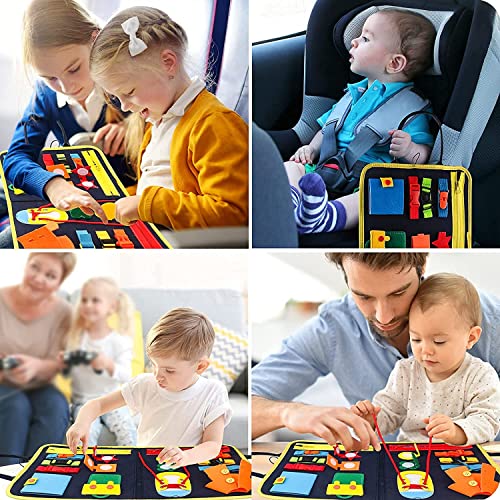 Busy Board Montessori Toys for Toddlers, Sensory Toys Gifts for 1 2 3 4 Year Old Boys & Girls, Preschool Toddler Activities Educational Travel Toy Learning Basic Dress Skills by GWAWA