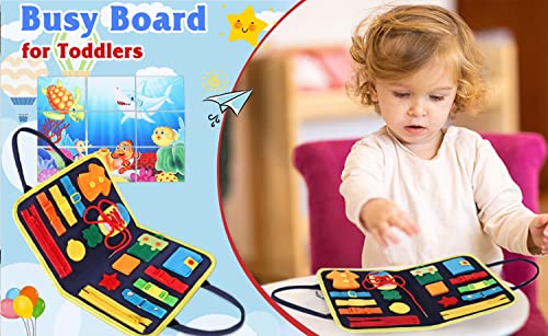 Busy Board Montessori Toys for Toddlers, Sensory Toys Gifts for 1 2 3 4 Year Old Boys & Girls, Preschool Toddler Activities Educational Travel Toy Learning Basic Dress Skills by GWAWA