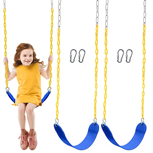 TURFEE 2 Pack Swing Seat with 128cm Chain, Swing Set Accessories Replacement with 4 snap Hook for Kids Outdoor Play Playground, Trees, Swing Set, Playground (Blue) by Mccormick Trading LLC