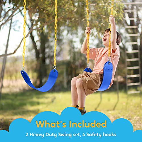 TURFEE 2 Pack Swing Seat with 128cm Chain, Swing Set Accessories Replacement with 4 snap Hook for Kids Outdoor Play Playground, Trees, Swing Set, Playground (Blue) by Mccormick Trading LLC