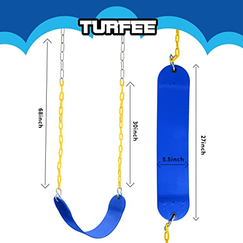 TURFEE 2 Pack Swing Seat with 128cm Chain, Swing Set Accessories Replacement with 4 snap Hook for Kids Outdoor Play Playground, Trees, Swing Set, Playground (Blue) by Mccormick Trading LLC