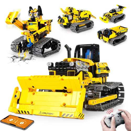 LECPOP 5 in 1 STEM Projects for Kids, Building Block Sets for Boys, Construction Toys for Kids Ages 8-14, RC Bulldozer/Robot/Dump Trucks Engineering Toys, Ideal Gifts for Boys & Girls by SHANTOU QIHUI TOYS INDUSTRIAL CO.,LTD