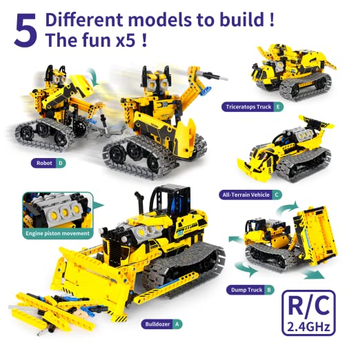 LECPOP 5 in 1 STEM Projects for Kids, Building Block Sets for Boys, Construction Toys for Kids Ages 8-14, RC Bulldozer/Robot/Dump Trucks Engineering Toys, Ideal Gifts for Boys & Girls by SHANTOU QIHUI TOYS INDUSTRIAL CO.,LTD