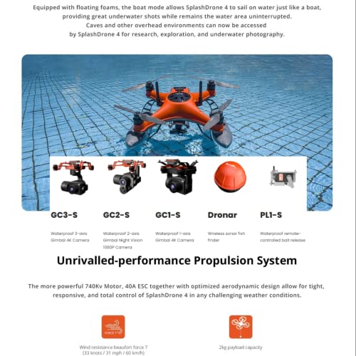 Swellpro SplashDrone 4 Fishing Drone 2KG Payload 3-Axis Gimbal 4K Camera Drones , 38mph 5Km Cast IP67 Waterproof Drone with Sonar Fish Finder (GC3-S PL1-S Bundle 2) by Swellpro