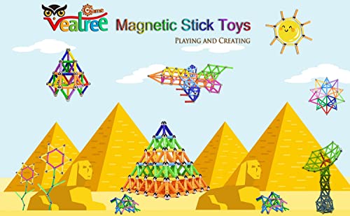 Veatree 206 Pcs Magnetic Building Sticks Blocks Toys, Magnet Educational Toys Magnetic Blocks Sticks Stacking Toys Set for Kids and Adult, Non-Toxic Building Toy 3D Puzzle with Storage Bag by Veatree
