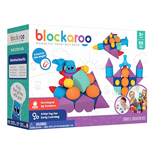 Blockaroo Magnetic Foam Building Blocks â STEM Preschool Toys for Babies, Toddlers, Boys and Girls, The Ultimate Bath Toy â 50 Piece Set by JMW Sales, Inc.
