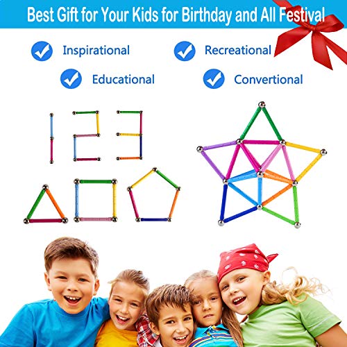 Veatree 206 Pcs Magnetic Building Sticks Blocks Toys, Magnet Educational Toys Magnetic Blocks Sticks Stacking Toys Set for Kids and Adult, Non-Toxic Building Toy 3D Puzzle with Storage Bag by Veatree
