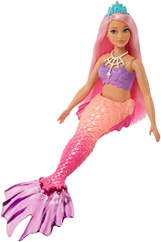 Barbie Dreamtopia Mermaid Doll (Curvy, Pink Hair) with Pink Ombre Mermaid Tail and Tiara, Toy for Kids Ages 3 Years Old and Up from Mattel