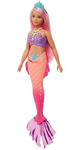 Barbie Dreamtopia Mermaid Doll (Curvy, Pink Hair) with Pink Ombre Mermaid Tail and Tiara, Toy for Kids Ages 3 Years Old and Up from Mattel