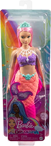 Barbie Dreamtopia Mermaid Doll (Curvy, Pink Hair) with Pink Ombre Mermaid Tail and Tiara, Toy for Kids Ages 3 Years Old and Up from Mattel