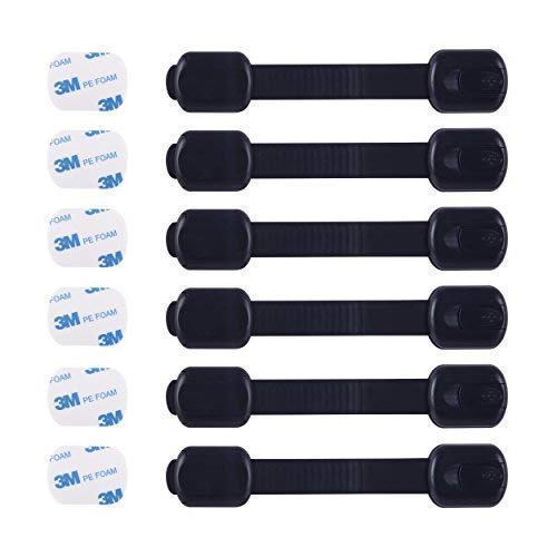 CUTESAFETY Child Proof Safety Locks - Baby Proofing Cabinet Lock with 6 Extra 3M Adhesives - Adjustable Strap Latches to Cabinets,Drawers,Cupboard,Oven,Fridge,Closet Seat,Door,Window (Black, 6) from CUTESAFETY