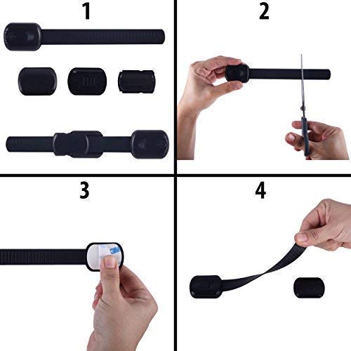CUTESAFETY Child Proof Safety Locks - Baby Proofing Cabinet Lock with 6 Extra 3M Adhesives - Adjustable Strap Latches to Cabinets,Drawers,Cupboard,Oven,Fridge,Closet Seat,Door,Window (Black, 6) from CUTESAFETY