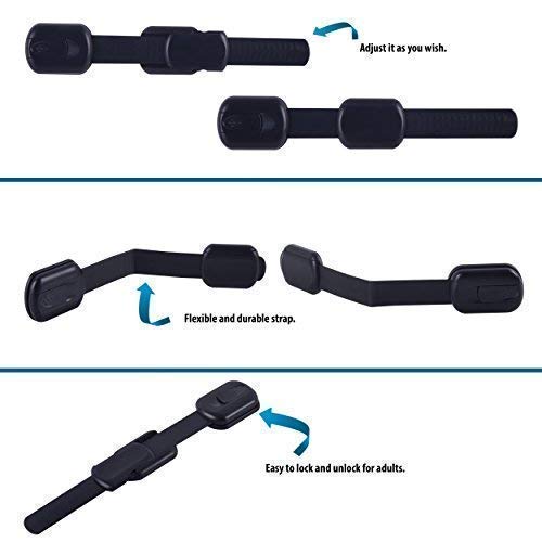 CUTESAFETY Child Proof Safety Locks - Baby Proofing Cabinet Lock with 6 Extra 3M Adhesives - Adjustable Strap Latches to Cabinets,Drawers,Cupboard,Oven,Fridge,Closet Seat,Door,Window (Black, 6) from CUTESAFETY