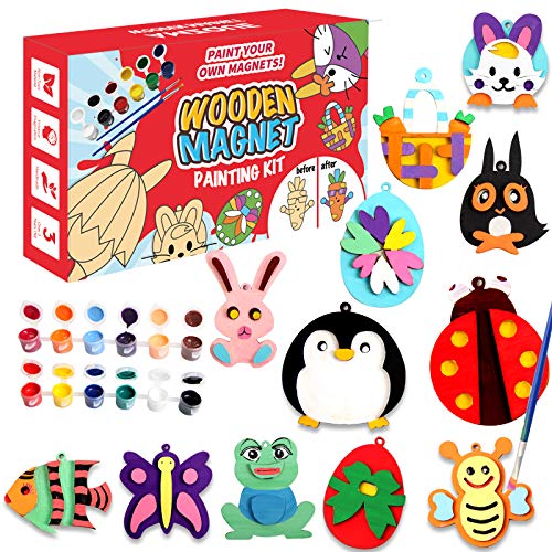 AMZQUE 20 Wood Arts and Crafts for Kids , Paint Your Own Wooden Magnet, Painting Arts & Crafts Supplies Party Toys for Boys Girls Age 4-8-12, Decoration for Birthday Christmas Crafts by AMZQUE