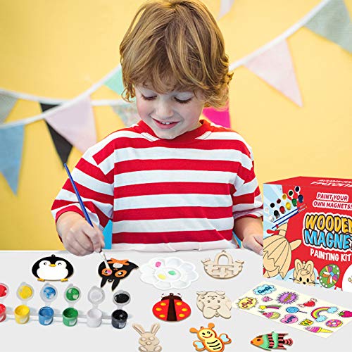 AMZQUE 20 Wood Arts and Crafts for Kids , Paint Your Own Wooden Magnet, Painting Arts & Crafts Supplies Party Toys for Boys Girls Age 4-8-12, Decoration for Birthday Christmas Crafts by AMZQUE