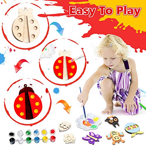 AMZQUE 20 Wood Arts and Crafts for Kids , Paint Your Own Wooden Magnet, Painting Arts & Crafts Supplies Party Toys for Boys Girls Age 4-8-12, Decoration for Birthday Christmas Crafts by AMZQUE