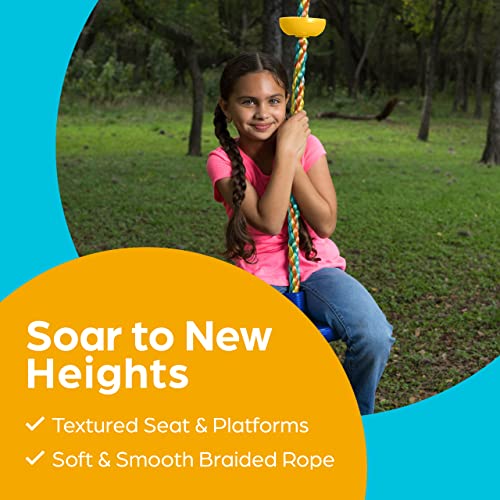 Jungle Gym Kingdom Tree Swing for Kids - Single Disc Seat and Rainbow Climbing Rope Set w/ Carabiner and 4 Foot Strap - Treehouse and Outdoor Playground Accessories - Yellow from Jungle Gym Kingdom