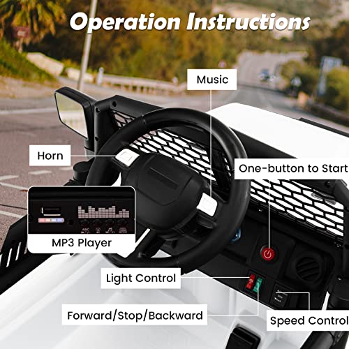 Costzon Ride on Car, 12V Battery Powered Truck Vehicle with Remote Control, Spring Suspension, Headlights, Music, Horn, MP3, USB & Aux Port, Gift for Boys Girls, Electric Car for Kids (White) from Costzon