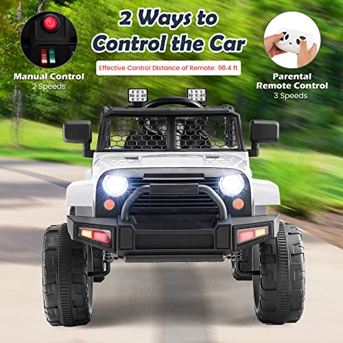 Costzon Ride on Car, 12V Battery Powered Truck Vehicle with Remote Control, Spring Suspension, Headlights, Music, Horn, MP3, USB & Aux Port, Gift for Boys Girls, Electric Car for Kids (White) from Costzon
