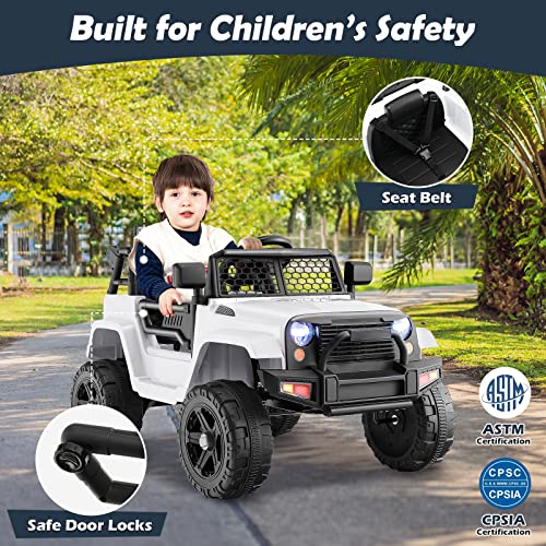 Costzon Ride on Car, 12V Battery Powered Truck Vehicle with Remote Control, Spring Suspension, Headlights, Music, Horn, MP3, USB & Aux Port, Gift for Boys Girls, Electric Car for Kids (White) from Costzon