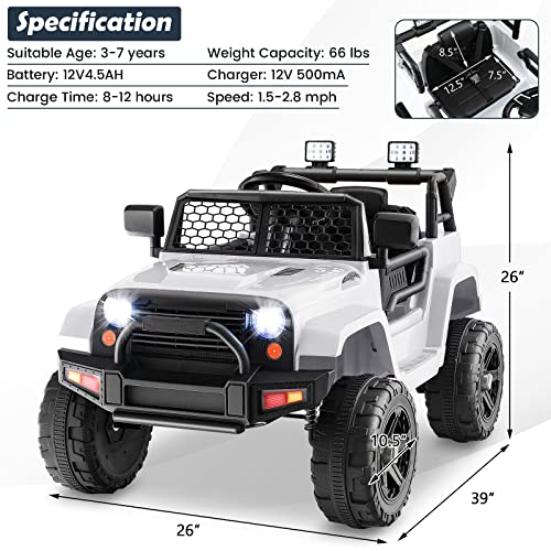 Costzon Ride on Car, 12V Battery Powered Truck Vehicle with Remote Control, Spring Suspension, Headlights, Music, Horn, MP3, USB & Aux Port, Gift for Boys Girls, Electric Car for Kids (White) from Costzon