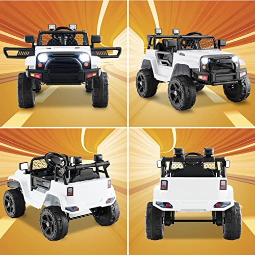 Costzon Ride on Car, 12V Battery Powered Truck Vehicle with Remote Control, Spring Suspension, Headlights, Music, Horn, MP3, USB & Aux Port, Gift for Boys Girls, Electric Car for Kids (White) from Costzon