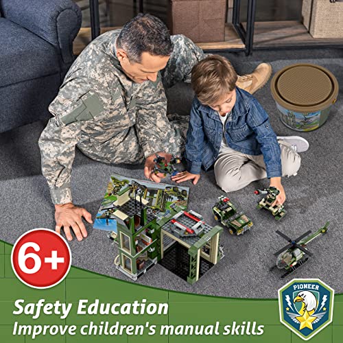 Army Military Base Building Blocks Set, with Armored Vehicle, Drone, Cannon & Helicopter, 677 Pcs City War Army Rescue Tower Set Best Learning Roleplay STEM Construction Toys for Kids & Boys Aged 6+ from EP EXERCISE N PLAY