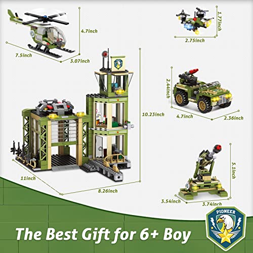 Army Military Base Building Blocks Set, with Armored Vehicle, Drone, Cannon & Helicopter, 677 Pcs City War Army Rescue Tower Set Best Learning Roleplay STEM Construction Toys for Kids & Boys Aged 6+ from EP EXERCISE N PLAY