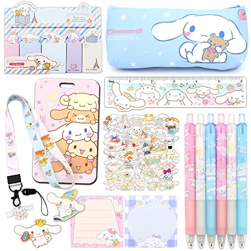 Ohjijinn Cute School Supplies Set, Kawaii Office Supplies, Includes Pencil Case, Ballpoint Pens, Ruler, Sticky Note, Stickers, Enamel Pins, Lanyard with ID Card Holder for Girls Giftsâ¦ from Ohjijinn