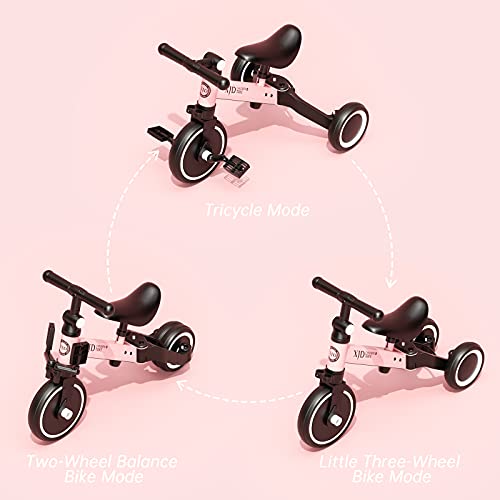 XJD 3 in 1 Kids Tricycles for 10 Month to 3 Years Old Kids Trike Toddler Bike Boys Girls Trikes for Toddler Tricycles Baby Bike Infant Trike with Adjustable Seat Height and Removable Pedal (Pink) from XJD