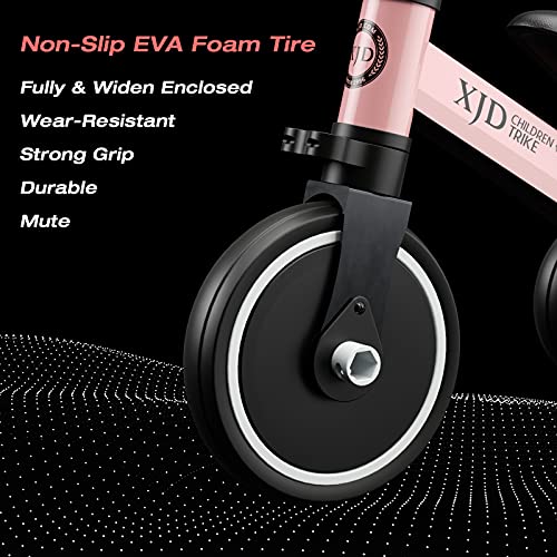 XJD 3 in 1 Kids Tricycles for 10 Month to 3 Years Old Kids Trike Toddler Bike Boys Girls Trikes for Toddler Tricycles Baby Bike Infant Trike with Adjustable Seat Height and Removable Pedal (Pink) from XJD