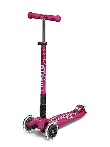 Micro Kickboard - Maxi Deluxe Foldable LED - Three Wheeled, Lean-to-Steer, Fold-to-Carry Swiss-Designed Micro Scooter for Kids with Motion-Activated Light-Up Wheels for Ages 5-12 (Berry Red) by Micro Kickboard