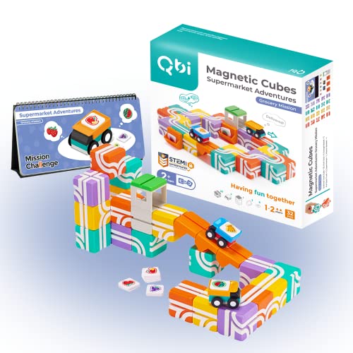 QBI Toy Supermarket Adventures: Grocery Mission, Magnet Building Tiles, 3D Colorful Magnetic Blocks Construction Educational STEM Toys for 2+ Year Old Boys & Girls Montessori Game (32 Pieces) from QBI