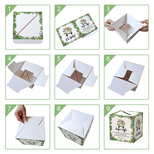 Diaper Raffle Tickets and Advice Cards for Baby Shower - 1 Card Collection Box & 50 Tickets, Jungle Animal Baby Shower Card Box, Party FavorsDecorationsSupplies, Game Kit, 8" Card Box -009BOX from mermermu